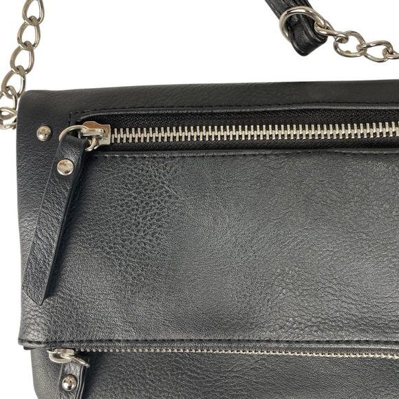 Flap Over Faux Leather Black Crossbody Small Bag Purse - Picture 4 of 10